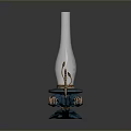 Vintage Glass Chimney Lamp Combination With Blue Base Brass Accents And Retro Design