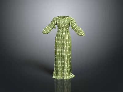 Green Striped Long Sleeved Dress With Flowy Silhouette And Timeless Style 3d model