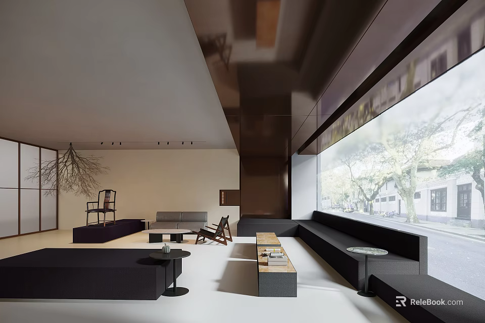 Spacious Modern Minimalist Living Room With Floor To Ceiling Window And Comfortable Elegant Furnishings 3d model 