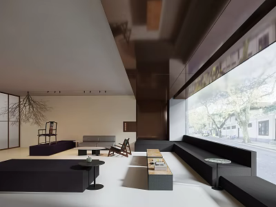 Spacious Modern Minimalist Living Room With Floor To Ceiling Window And Comfortable Elegant Furnishings 3d model