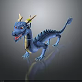 Blue Dragon With Yellow Horns Open Mouth Tail On Black Surface And Reflection