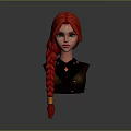 3D Character Model With Long Red Braided Hair Green Eyes And Red Gemstone