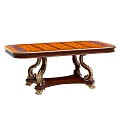 Elegant Vintage Dining Table with Inlaid Wood Top and Carved Gold Accent Legs
