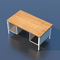 Simple Modern Wooden Desk with White Metal Legs and Open Shelves