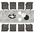 Modern Rectangular Marble Top Dining Table Set With Gray Upholstered Chairs And Tabletop Decor 3d model