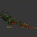 Fantasy Phoenix Sculpture With Green Red Feathers And Flame Spread Wings