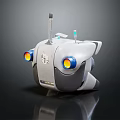 Small White And Gray Futuristic Robot With Antenna Glowing Eyes And Mechanical Design