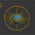 Modern Abstract Decorative Artwork Featuring Orange Frame Blue Sphere And Radial Spikes