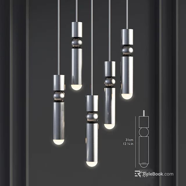 Modern Metallic Pendant Lights With 31cm Length And Cylindrical Hanging Design 3d model 