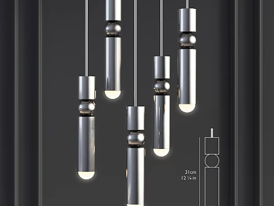 Modern Metallic Pendant Lights With 31cm Length And Cylindrical Hanging Design 3d model