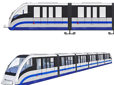 Modern Streamlined Tram Exterior Design With Blue White Color Scheme Large Windows And Multiple Cars 3d model