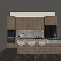 Modern Kitchen Interior Design With Wooden Cabinets Island Counter And Bar Stools