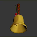 Festive Golden Bell Decoration With Holly Leaves Red Berries And Pink Ribbon