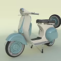 Vintage Light Blue And White Scooter With Round Headlight Black Seat And Wheels