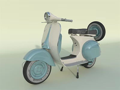 Vintage Light Blue And White Scooter With Round Headlight Black Seat And Wheels 3d model