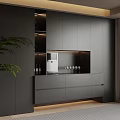 Modern Gray Sideboard With LED Lighting Storage Drawers Cabinets And Wine Glasses