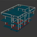 Multi Tiered Structure Model With Blue Platforms White Frames And Red Supports 3d model
