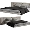 Modern Minimalist Double Bed With Upholstered Headboard Gray Black Comfortable Design 3d model