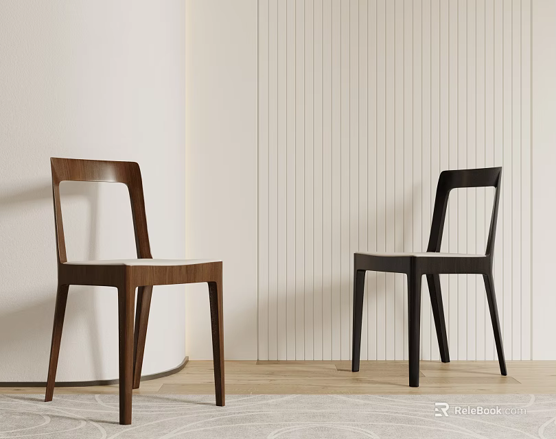 Modern Leisure Chairs in Brown and Black with Light Striped Wall and Wooden Floor 3d model 
