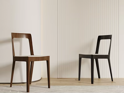 Modern Leisure Chairs in Brown and Black with Light Striped Wall and Wooden Floor 3d model