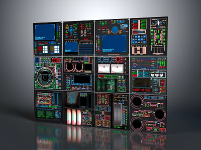 Industrial Control Panels With Multiple Buttons Screens And Indicator Lights Design 3d model