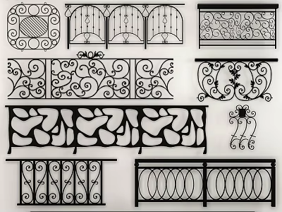Ornate Railings Collection Featuring Various Decorative Patterns and Intricate Artistic Designs for Home Decor 3d model