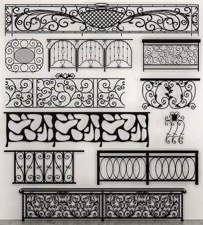Ornate Railings Collection Featuring Various Decorative Patterns and Intricate Artistic Designs for Home Decor 3d model