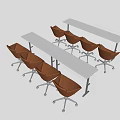 Modern Conference Tables With White Tabletop Metal Legs And Brown Rolling Chairs Meeting Room
