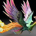 Mythical Phoenix with Colorful Spread Wings Vibrant Tail Feathers and Eye Shaped Patterns