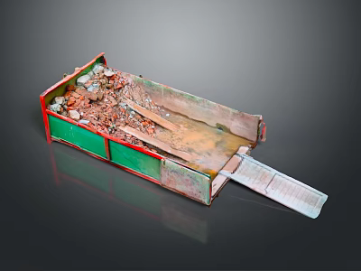 Red And Green Dump Truck Model With Open Bed And Soil Stones Wood Debris 3d model