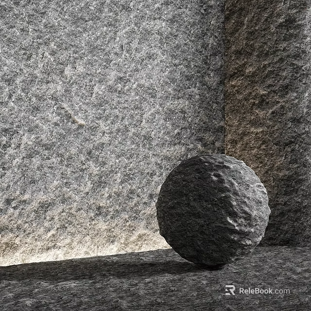Gray Stone Component With Rough Wall Texture And Round Stone Ball 3d model 