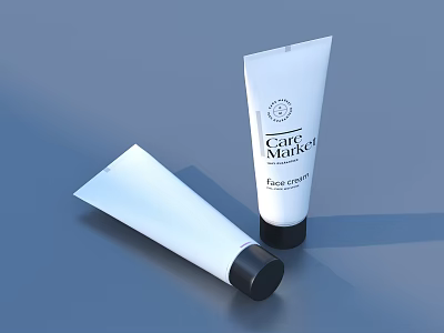 Two White Gary Melki Face Cream Tubes Standing And Lying On Blue Background 3d model