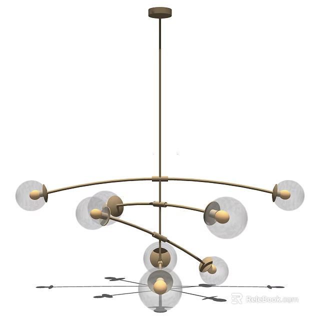 Elegant Modern Chandelier With Brass Metal Frame Circular Glass Shades And Spherical Decorative Accents 3d model 