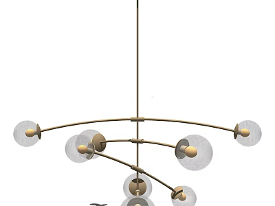 Elegant Modern Chandelier With Brass Metal Frame Circular Glass Shades And Spherical Decorative Accents 3d model
