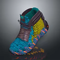 Stylish Sports Shoes With Blue Knit Upper Green Tongue Brown Straps And Yellow Woven Details