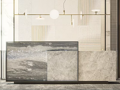 Modern Hotel Lobby Interior With Marble Elements Decorative Painting And Pendant Lights 3d model