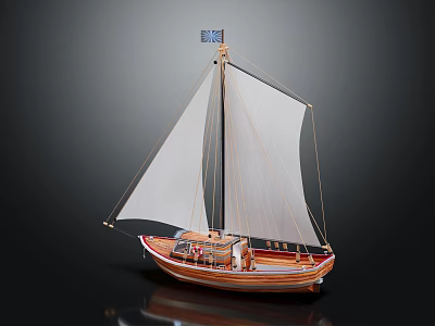 Wooden Sailboat Model With White Sails Mast Brown Hull And Detailed Structure 3d model