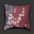 Decorative Pink Throw Pillow with Cherry Blossom Floral Design and Blue Trim