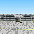 Modern Building Exterior With Glass Facade Canopy Structures And Geometric Tile Plaza