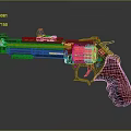 Modern Revolver With Red Wooden Grip Metallic Body Tactical Sight And Decorative Gold Accents