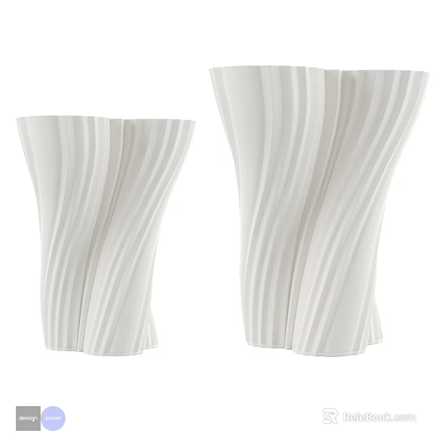 Elegant White Wavy Striped Modern Decorative Ornament Set for Home Interior 3d model 