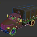 Military Green Truck With Brown Canvas Cover And Red Emblem On Side