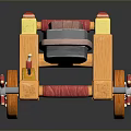 Medieval Catapult Weapon With Wooden Structure Wheels Red Components And Metal Parts