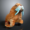 Plush Walrus Stuffed Toy with Brown Fur White Whiskers and Blue Tusks