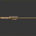 Golden Decorative Spear Featuring Intricate Geometric Patterns And Sharp Pointed Tip