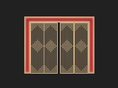 Decorative Sliding Doors With Red Frame And Gold Lattice Pattern Design 3d model
