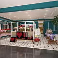 Warm Floral Boutique Interior With Flower Bouquets Heart Decor And Green Plants