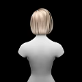 White Human Mannequin With Short Blond Hair And Prominent Breasts On Black Background