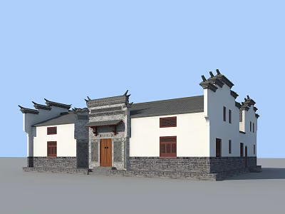 Ancient Chinese Traditional Architecture With White Walls Gray Tiles Horse Head Walls And Carved Gate 3d model