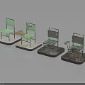 Modern Green Metal Chairs with Various Designs and Styles on Display Stands